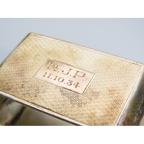 402 - Silver Napkin Ring Rectangular Canted Form contained within Original Leather Lined Presentation Box