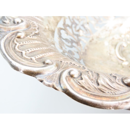 407 - Silver Table Dish Embossed Decoration Pedestal Form 30cm Wide x 22cm Deep x 8cm High