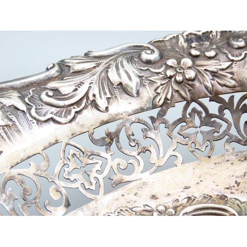 407 - Silver Table Dish Embossed Decoration Pedestal Form 30cm Wide x 22cm Deep x 8cm High