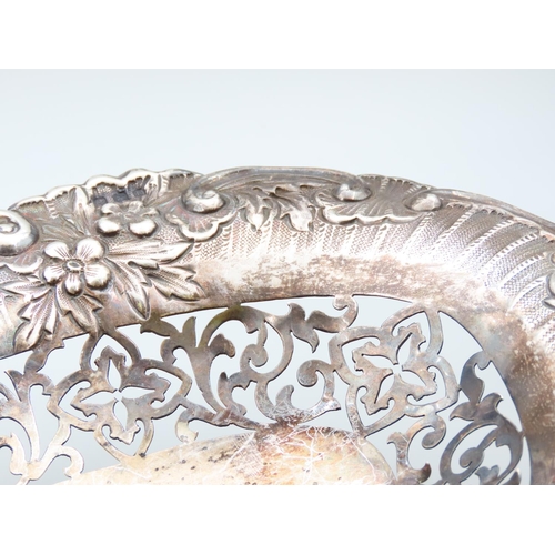 407 - Silver Table Dish Embossed Decoration Pedestal Form 30cm Wide x 22cm Deep x 8cm High