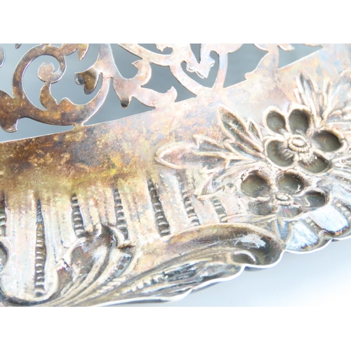 407 - Silver Table Dish Embossed Decoration Pedestal Form 30cm Wide x 22cm Deep x 8cm High