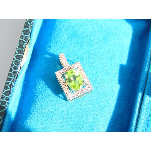 411 - Peridot and Diamond Set 9 Carat Gold Pendant 2cm High