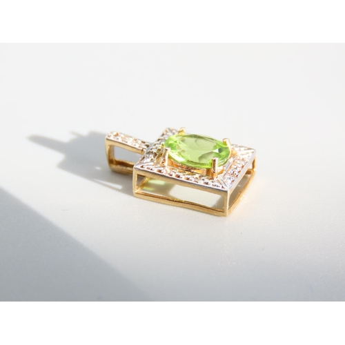 411 - Peridot and Diamond Set 9 Carat Gold Pendant 2cm High