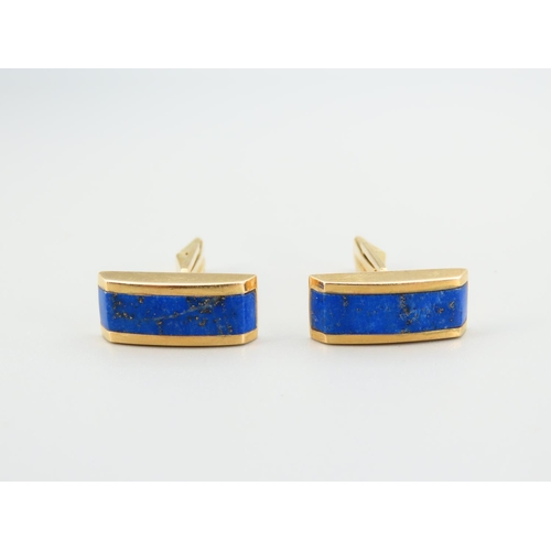 412 - Pair of 18 Carat Yellow Gold Polished Lazuli Panel Set Cufflinks Vintage