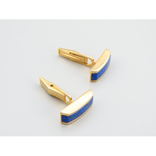 412 - Pair of 18 Carat Yellow Gold Polished Lazuli Panel Set Cufflinks Vintage