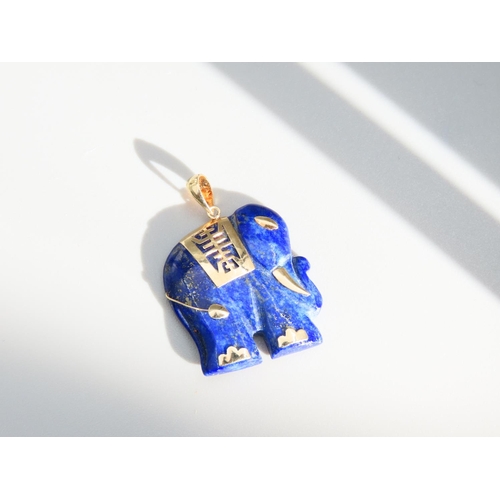 423 - 14 Carat Gold Set Lapis Lazuli Elephant Motif Pendant Necklace 3cm High