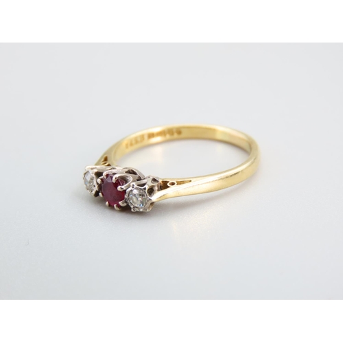 431 - 18 Carat Gold Ruby and Diamond Ladies Three Stone Ring Size P