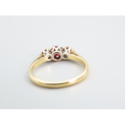 431 - 18 Carat Gold Ruby and Diamond Ladies Three Stone Ring Size P