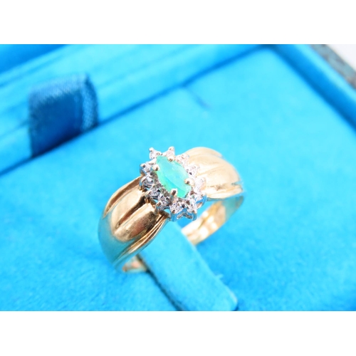 434 - Emerald and Diamond Ladies Ring Mounted on 9 Carat Yellow Gold Band Ring Size L