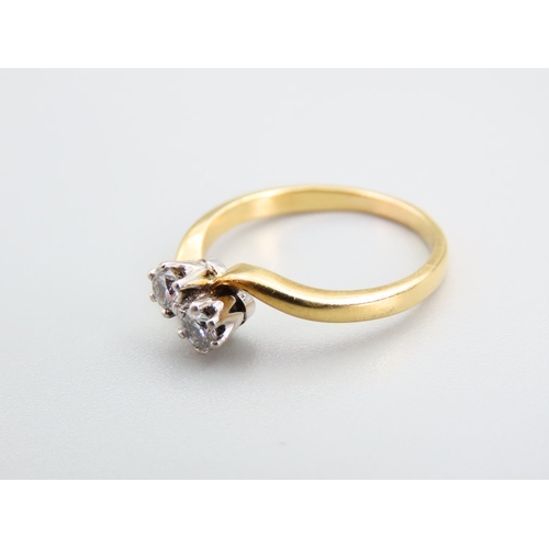 437 - Twin Stone Diamond Ladies Ring Crossover Setting Mounted on 18 Carat Yellow Gold Band Ring Size O an... 