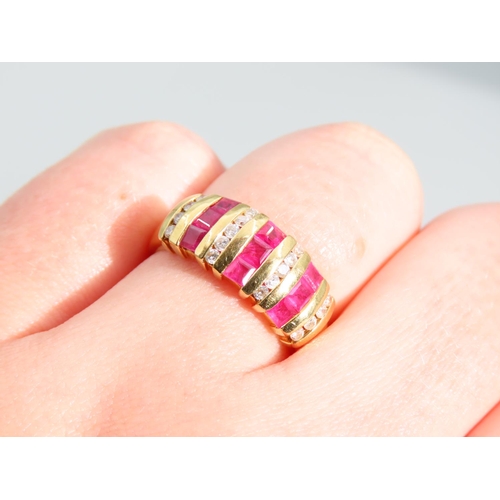 441 - Ruby and Diamond Ladies Ring Mounted on 18 Carat Yellow Gold Band Ring Size O