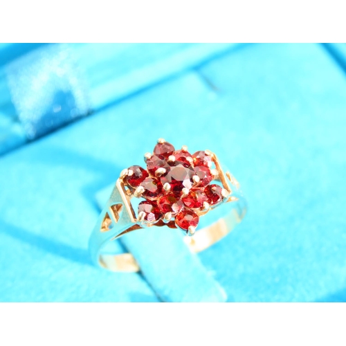 442 - Garnet Cluster Ring Mounted on 9 Carat Yellow Gold Band Ring Size O