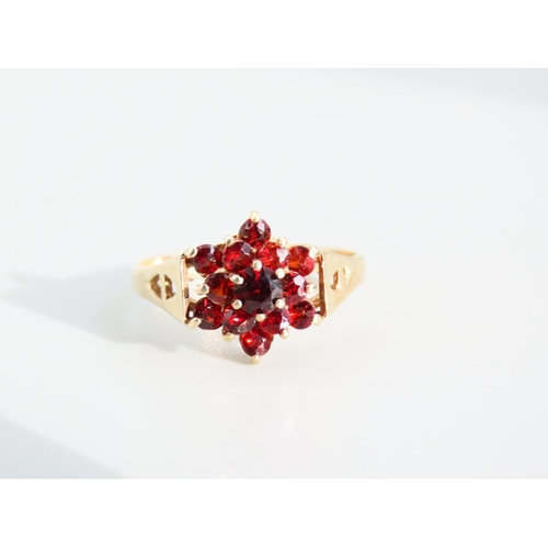 442 - Garnet Cluster Ring Mounted on 9 Carat Yellow Gold Band Ring Size O