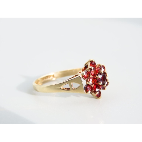 442 - Garnet Cluster Ring Mounted on 9 Carat Yellow Gold Band Ring Size O