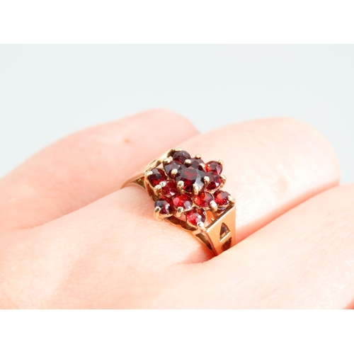 442 - Garnet Cluster Ring Mounted on 9 Carat Yellow Gold Band Ring Size O