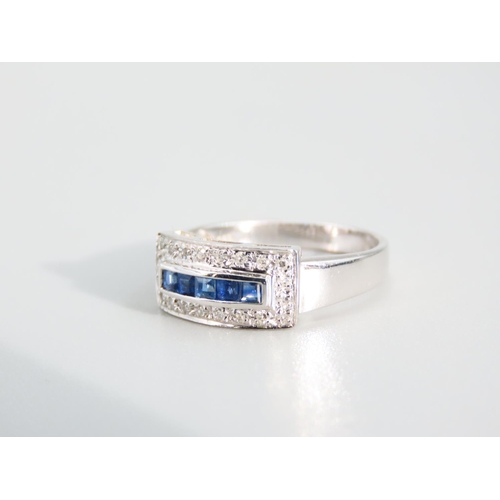 443 - Sapphire and Diamond Ladies Band Ring Mounted on 18 Carat White Gold Ring Size M