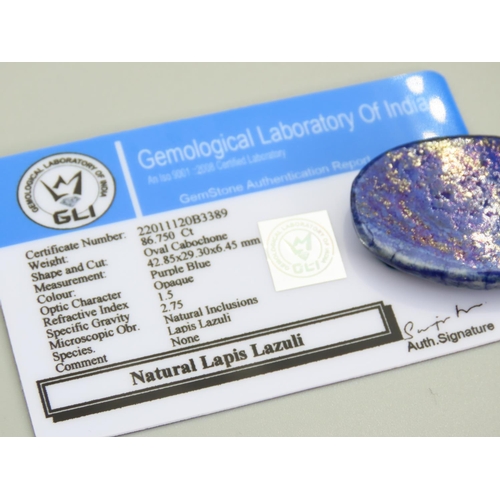 457 - Oval Cut Cabochon Polish Lapis Lazuli Gemstone 86.75 Carat Certificate Present