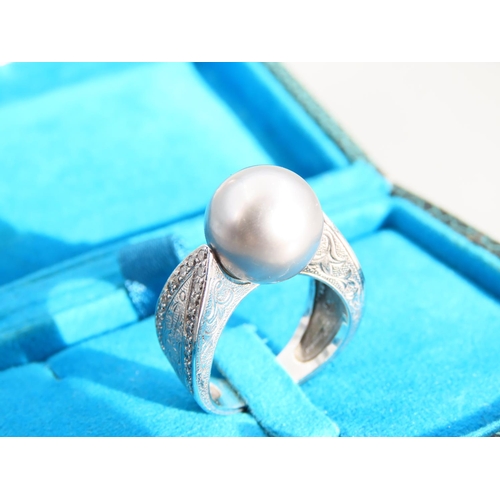 471 - Tahitian Pearl and Diamond Set Ladies Ring Mounted on 18 Carat White Gold Attractively Detailed Thro... 