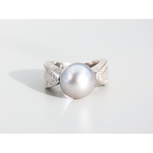 471 - Tahitian Pearl and Diamond Set Ladies Ring Mounted on 18 Carat White Gold Attractively Detailed Thro... 