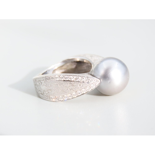 471 - Tahitian Pearl and Diamond Set Ladies Ring Mounted on 18 Carat White Gold Attractively Detailed Thro... 