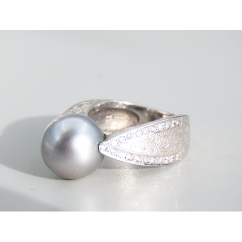 471 - Tahitian Pearl and Diamond Set Ladies Ring Mounted on 18 Carat White Gold Attractively Detailed Thro... 