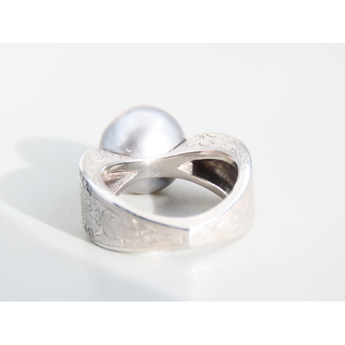 471 - Tahitian Pearl and Diamond Set Ladies Ring Mounted on 18 Carat White Gold Attractively Detailed Thro... 