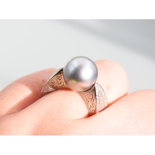 471 - Tahitian Pearl and Diamond Set Ladies Ring Mounted on 18 Carat White Gold Attractively Detailed Thro... 