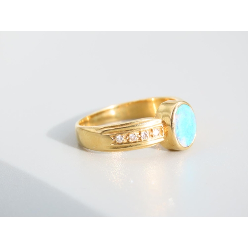 472 - Opal and Diamond Ladies Ring Mounted on 18 Carat Yellow Gold Band with Diamond Inset Shoulders Ring ... 