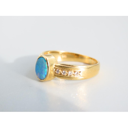 472 - Opal and Diamond Ladies Ring Mounted on 18 Carat Yellow Gold Band with Diamond Inset Shoulders Ring ... 