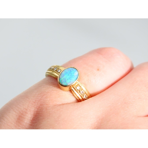 472 - Opal and Diamond Ladies Ring Mounted on 18 Carat Yellow Gold Band with Diamond Inset Shoulders Ring ... 