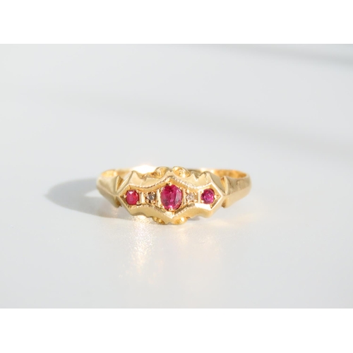 475 - Ruby and Diamond Ladies Ring Mounted on 18 Carat Yellow Gold Band Ring Size R