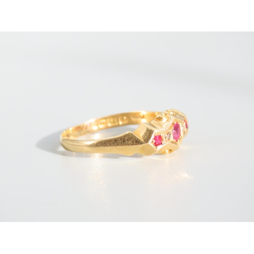 475 - Ruby and Diamond Ladies Ring Mounted on 18 Carat Yellow Gold Band Ring Size R