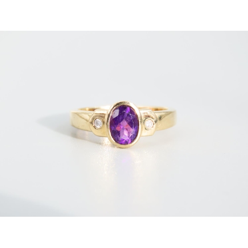 478 - Oval Cut Amethyst Set Centre Stone Ring with Diamond Set Shoulders Mounted on 9 Carat Yellow Gold Ba... 