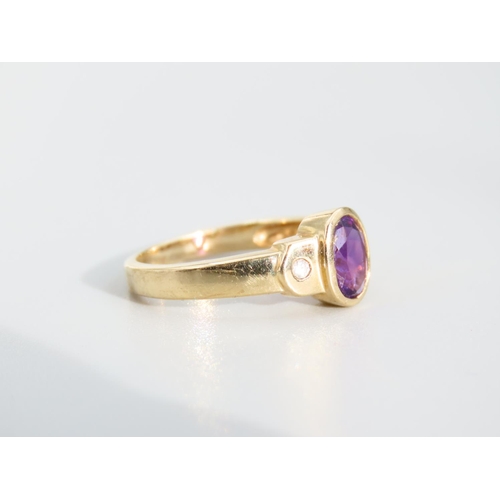 478 - Oval Cut Amethyst Set Centre Stone Ring with Diamond Set Shoulders Mounted on 9 Carat Yellow Gold Ba... 