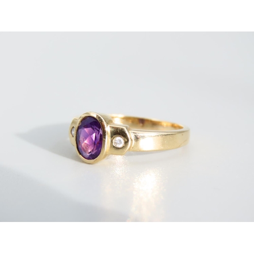 478 - Oval Cut Amethyst Set Centre Stone Ring with Diamond Set Shoulders Mounted on 9 Carat Yellow Gold Ba... 