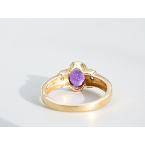 478 - Oval Cut Amethyst Set Centre Stone Ring with Diamond Set Shoulders Mounted on 9 Carat Yellow Gold Ba... 