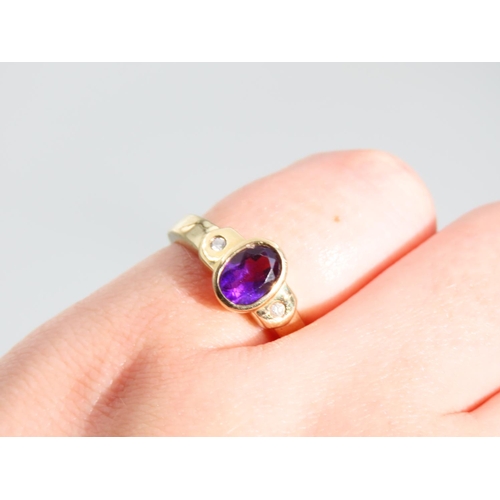 478 - Oval Cut Amethyst Set Centre Stone Ring with Diamond Set Shoulders Mounted on 9 Carat Yellow Gold Ba... 