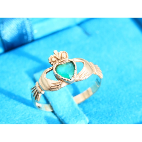 479 - Emerald Set Claddagh Ring 9 Carat Yellow Gold Ring Size P