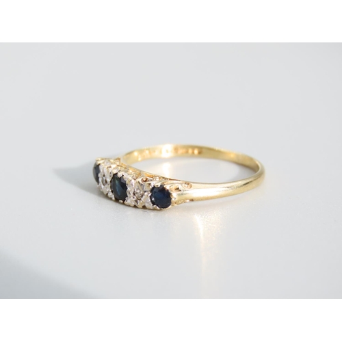 480 - Sapphire and Diamond Ladies Ring Mounted on 9 Carat Yellow Gold Band Ring Size M