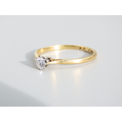 481 - Diamond Solitaire Ring Mounted on 18 Carat Yellow Gold Band Diamond in Platinum Setting Ring Size S