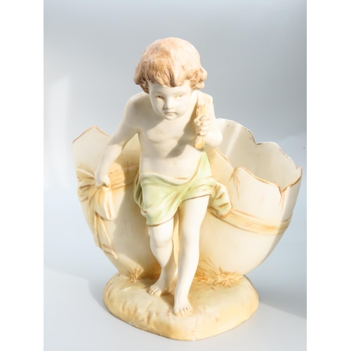 488 - Royal Dux Porcelain Figure of Boy with Eggshells Gilded Decoration Attractively Detailed