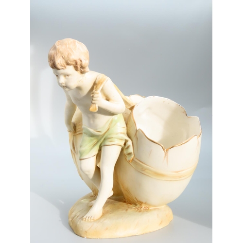 488 - Royal Dux Porcelain Figure of Boy with Eggshells Gilded Decoration Attractively Detailed