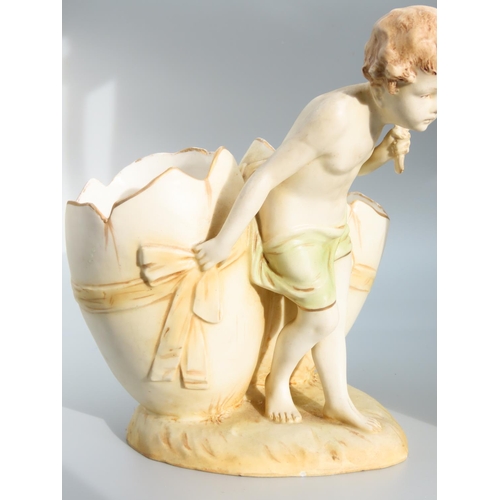 488 - Royal Dux Porcelain Figure of Boy with Eggshells Gilded Decoration Attractively Detailed