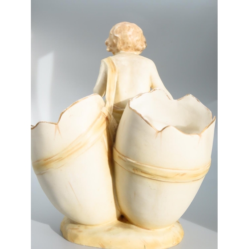 488 - Royal Dux Porcelain Figure of Boy with Eggshells Gilded Decoration Attractively Detailed