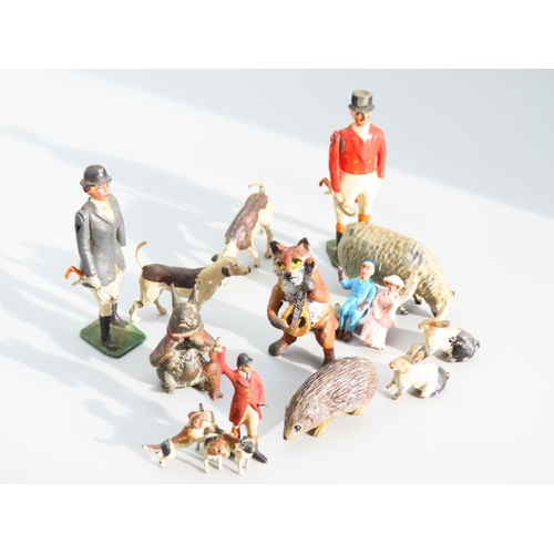 489 - Collection of Various Painted Old Lead Figures Including Huntsmen and Hounds with Musical Fox etc Qu... 