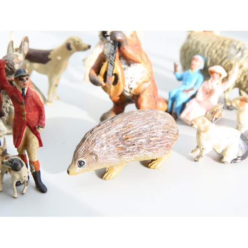 489 - Collection of Various Painted Old Lead Figures Including Huntsmen and Hounds with Musical Fox etc Qu... 