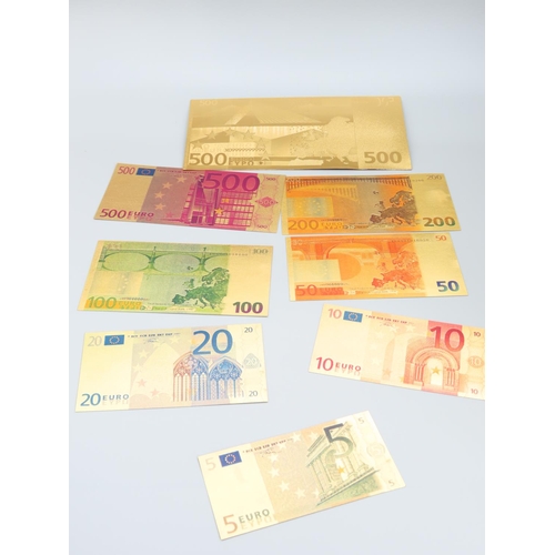 496 - Eight Gold Plated and Polished Euro Notes Largest Euro Denomination 500 Euros Non Transferable