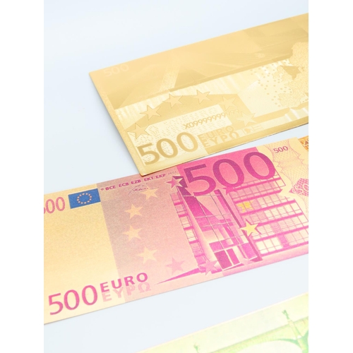 496 - Eight Gold Plated and Polished Euro Notes Largest Euro Denomination 500 Euros Non Transferable