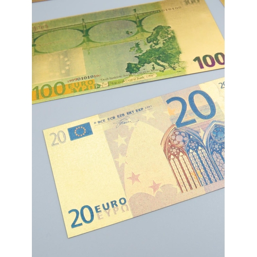 496 - Eight Gold Plated and Polished Euro Notes Largest Euro Denomination 500 Euros Non Transferable