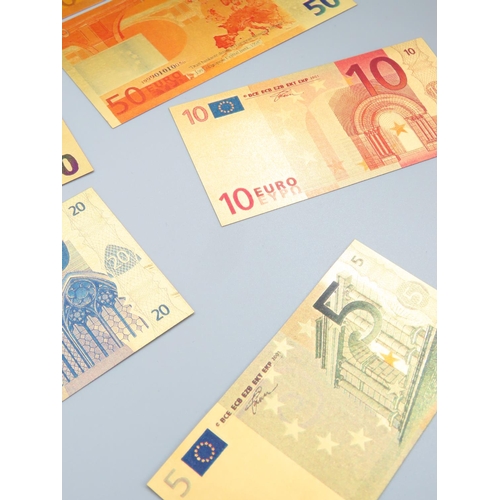 496 - Eight Gold Plated and Polished Euro Notes Largest Euro Denomination 500 Euros Non Transferable